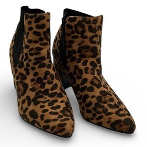 YOKI Leopard Print Ankle Boots, pull on, block heel, size 10